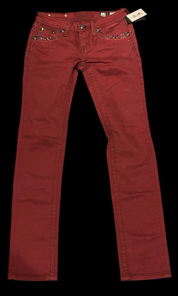 Miss Me девочек джинсы подпись подъем узкие красный/Cabernet клапан карманы размер 12, новый с Ярлыками - Изображение 4 из 4