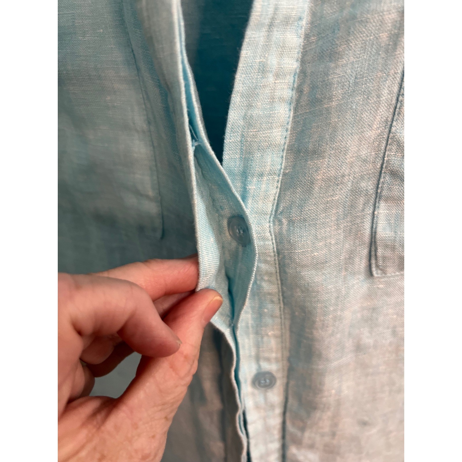 Chicos Linen Side Slit Tunic Shirt 3/XL Blue Sleeveless Button Up Boho Lagenlook