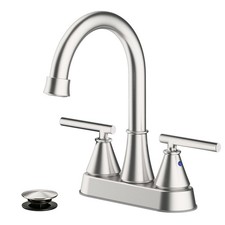 Bathroom Sink Faucet 4 Inch 2 Handle Centerset Brushed Nickel Lead-Free Moder...