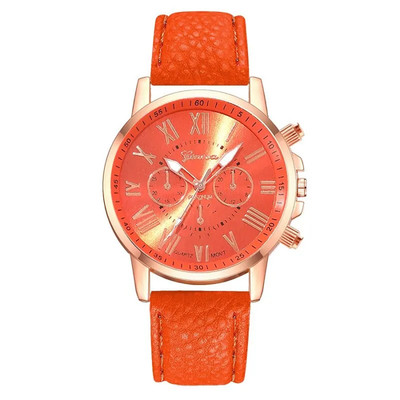 Elegant Women's Orange Leather Quartz Watch for Business and Casual Wear