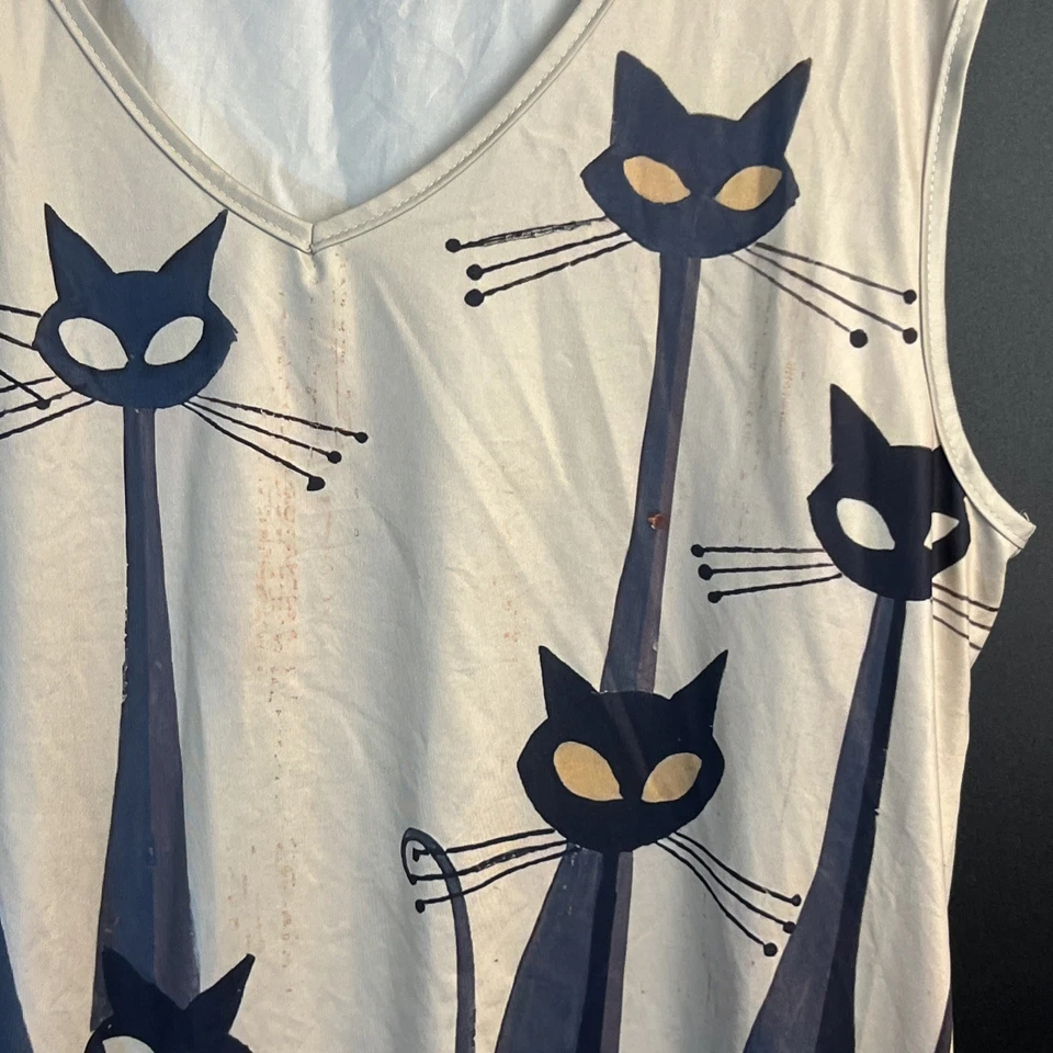 Siamese Cat Tank Top Blouse Women Plus Size XL/XXL Nylon MCM Black Kitten Top - Image 3 of 4