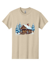 Cozy-Log-Cabin-2 Mens Graphic Tee, 100% Cotton, Casual Summer Wear