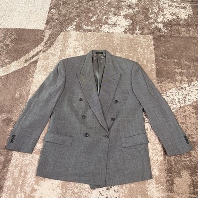 Givenchy Monsieur Blazer Mens 46R Gray Double Breasted Suit Jacket Tweed