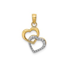 14k Gold Rhodium-Plated Double Heart Pendant Necklace for Women Love Anniversary