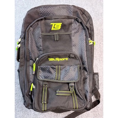 TekSport Backpack Black Neon Green Multi-Pocket Travel School Bag Utility Hiking