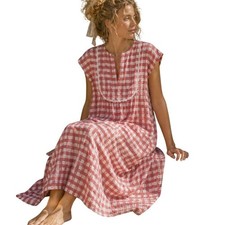 Gingham Midi Dress Red White Lace Trim Medium Picnic Cottagecore Prairie Vintage