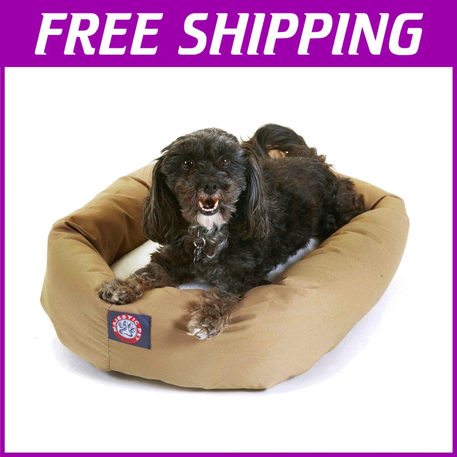 Waterproof 24-Inch Khaki Portable Dog Bed with Spine Support for Small Breeds