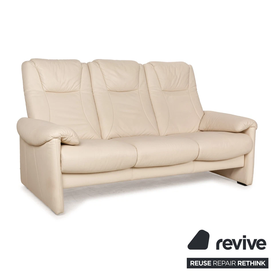 Willi Schillig Leder Dreisitzer Creme Sofa Couch manuelle Funktion Relaxfunktion - Bild 3 von 4