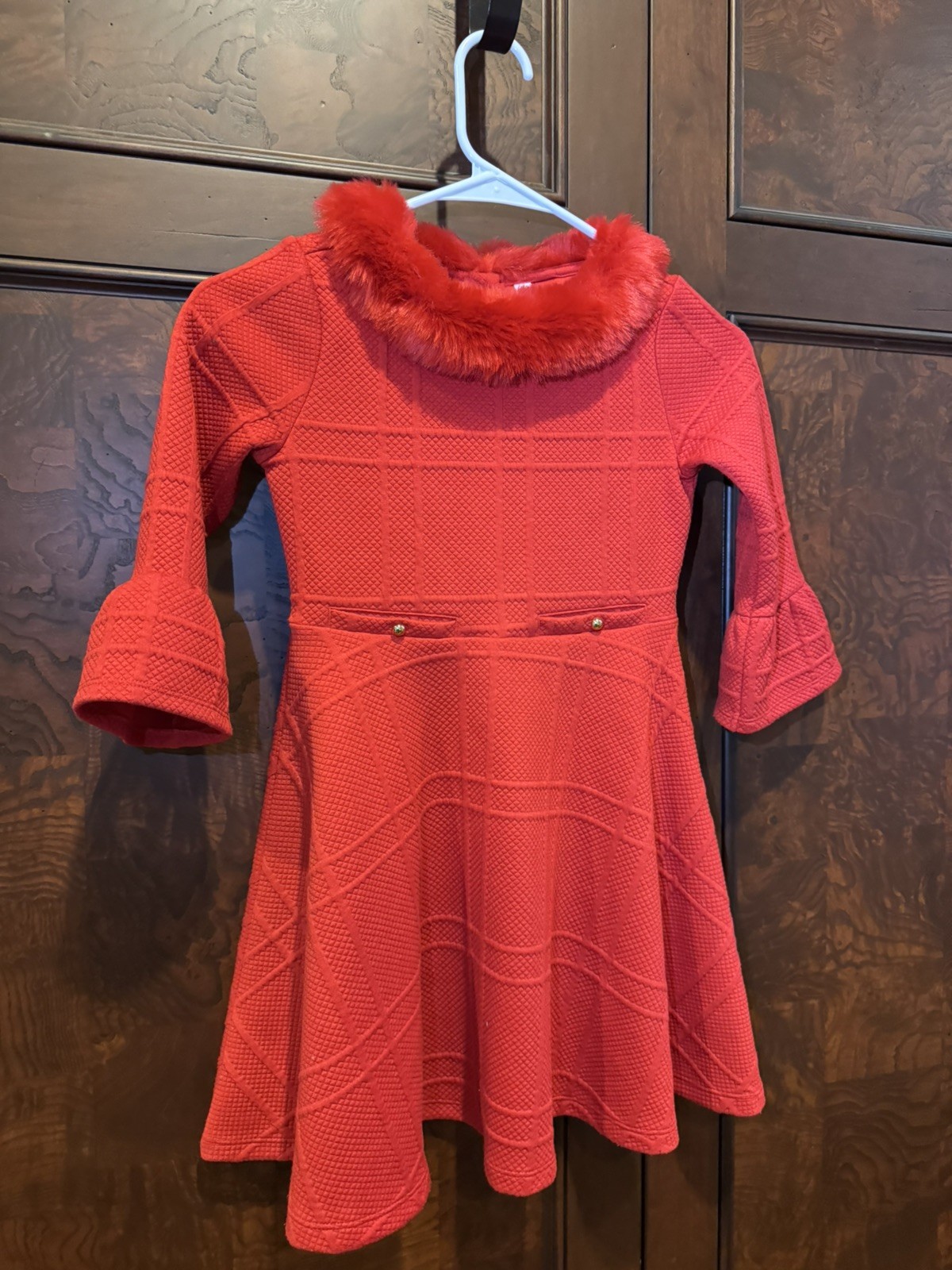 Janie and Jack Girls Red Faux Fur Collar Dress/Coat, Size 7 | eBay