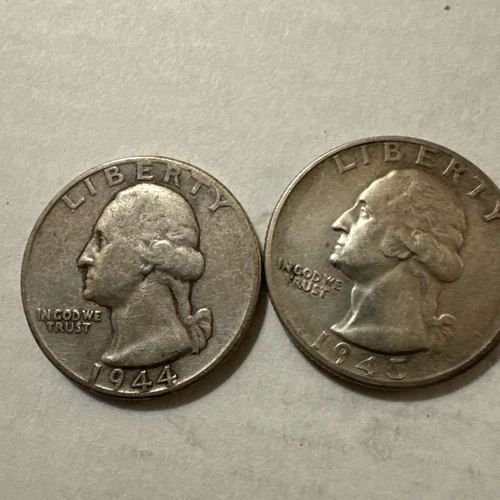 2 washington silver quarters (1) 1945-S (1)1944- PTwo Oldies But Nice Happy Days