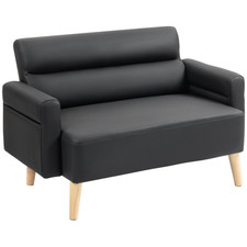 HOMCOM 2 Seater Sofa Settee, Modern Faux Leather Couch with Wood Legs