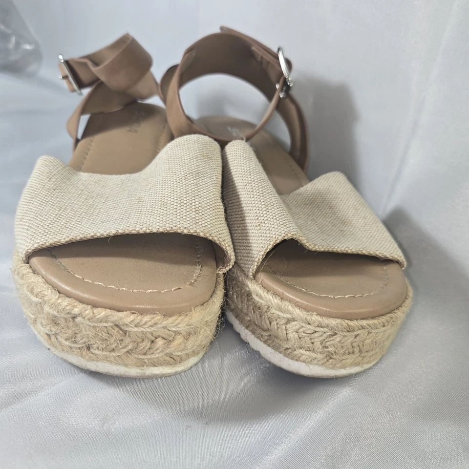 Sandalias de plataforma alpargata de lona marrón 7,5 con correa de cuero al tobillo soda Foto 3 de 4