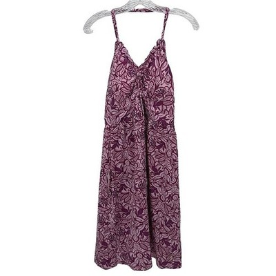 The North Face Halter Dress Purple Floral Ruched Cutout Back Pocket Size SM