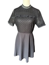 XOXO Eyelet Embroidered Little Black Dress Size Large Flare Skirt Back Zip