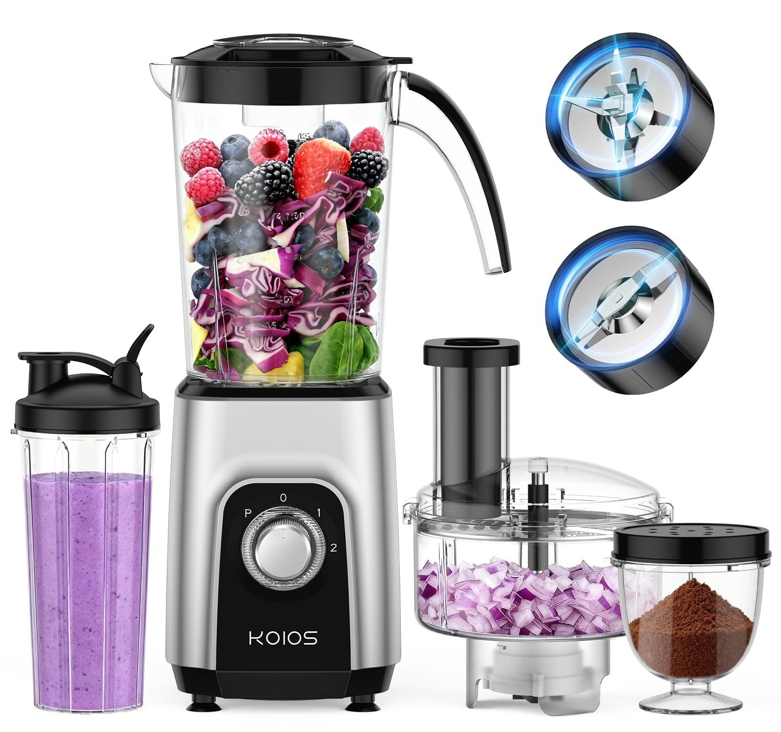KOIOS Blender/Food Processor Combo Max 1000W, 4 in 1 34oz Pi