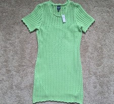 NWT Gap Women's Size S Crochet Short Sleeve Mini Dress With Slip Green Summer