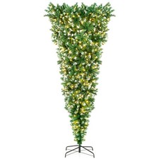 7.5FT Pre-Lit Upside Down Full Snowy Christmas Tree Inverted with 400 LED Lights
