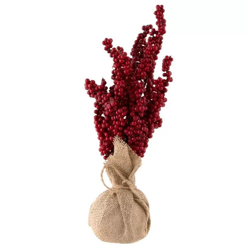 Christmas Red Berry Bouquet Decoration – Rustic Burlap Wrapped - Picture 3 of 6