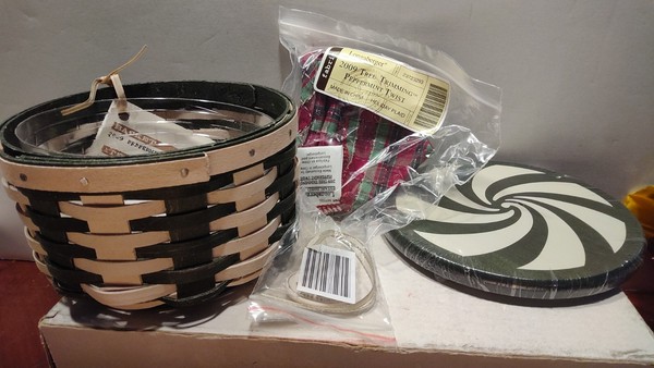 Longaberger 2009 Peppermint Twist Basket Forro Protector Tapa y Atar