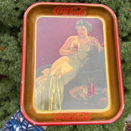 Vintage 1936 Coca-cola Metal Tray - Lady In The White Dress 30s