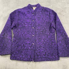 Coldwater Creek Purple Black Floral Brocade Button Front Blazer Jacket PM