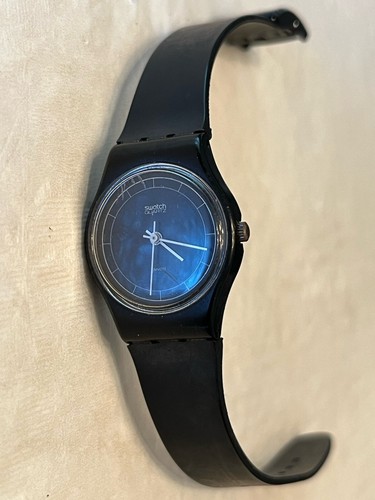 vtg 1984 Swatch Watch High Tech Womens 1980s Black White Hands Swiss UNTESTED - 第 4/15 張圖片