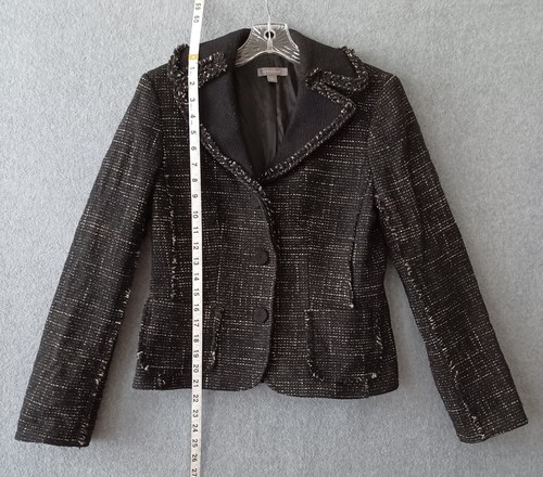 Ann Taylor Blazer Womens 4 Black Striped Wool Blend Blazer Preppy Jacket - Picture 11 of 14