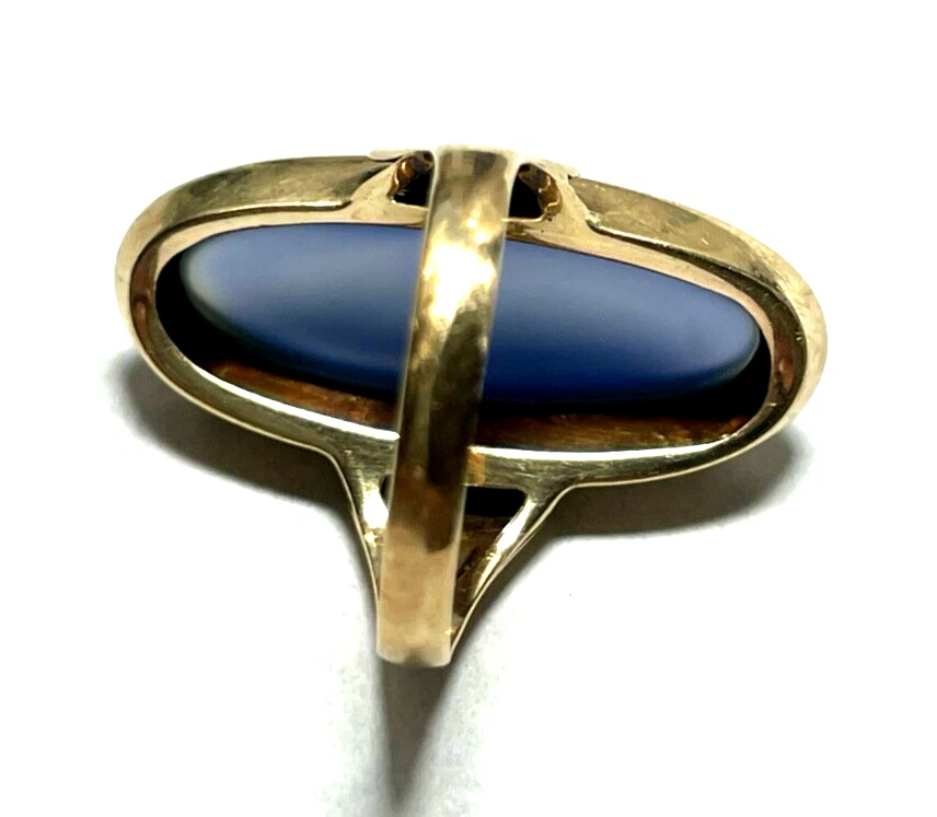 Solider 585 Gold 14 K antik Ring Chalzedon ? Blauachat um 1920 RG 52 Ø 16,5 mm - Bild 4 von 4