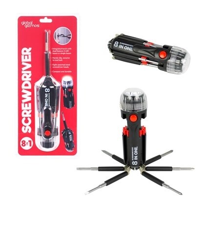 Multi function 8 in 1 Screwdriver with LED Torch Flashlight DIY Portable Home