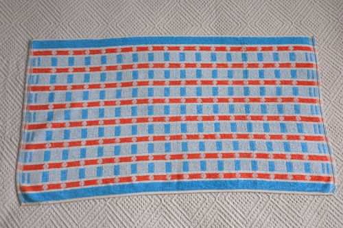 Vintage Hand Towel Orange Blue Spots Squares Geometric Mid Century 60s 70s - Picture 10 of 19
