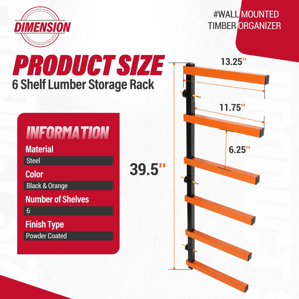 Деревянный органайзер стойка для хранения пиломатериалов настенное крепление с 6-уровневым внутренним и наружным использованием - Изображение 3 из 4