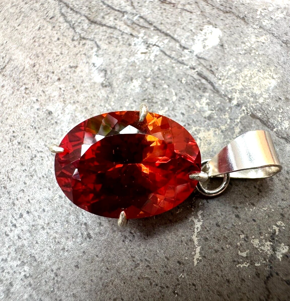 Certified 32 CT Natural Orange Sapphire Loose Gemstone 925 Solid Silver Pendant - Image 3 of 4