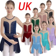 UK Kids Girls Sparkly Rhinestones Lyrical Dance Performance Competition Costume