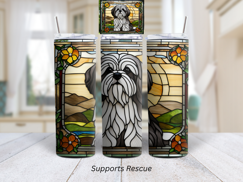 Stained Glass Lhasa Apso Dog Vibrant 20 oz Stainless Steel Insulated Tumbler