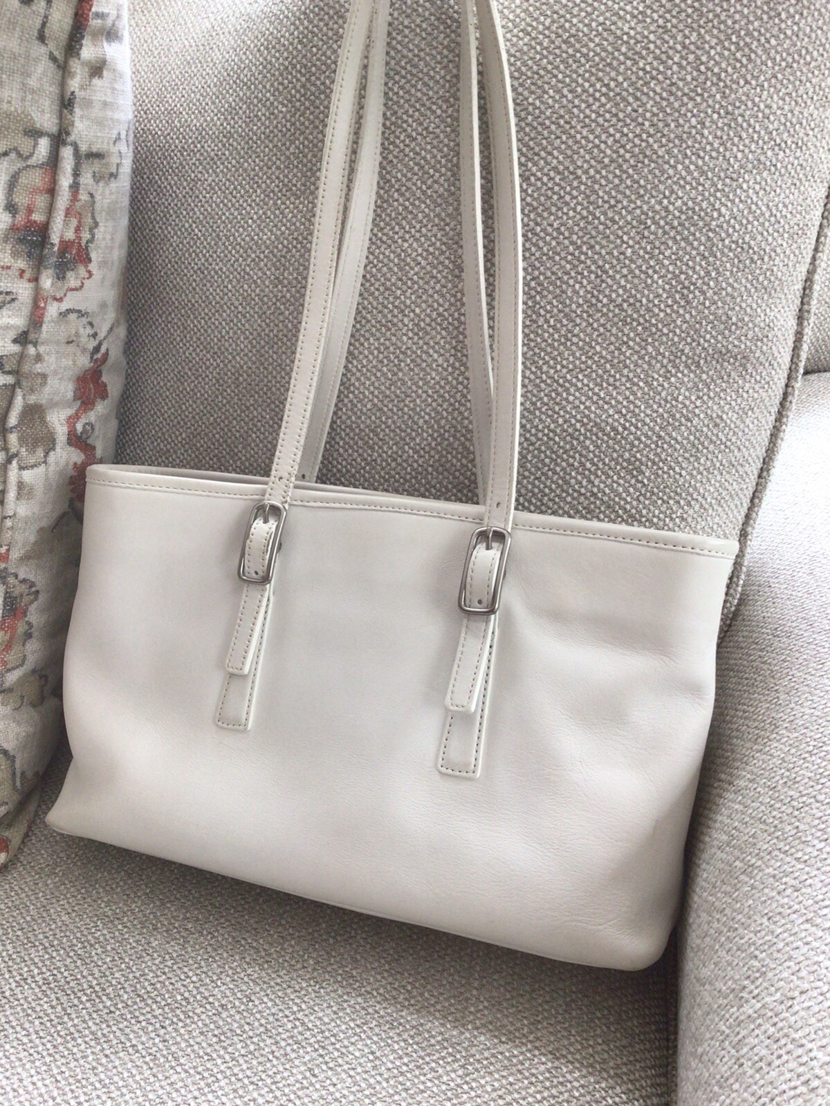COACH VINTAGE WHITE LEATHER double strap shoulder bag Gem