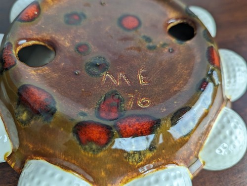 Tazón de pelota de golf vintage cenicero marrón cerámica rojo esmaltado 1979 - Imagen 15 de 18