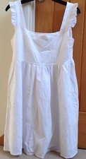 BNWT Nasty Gal Frill Shoulder White Linen Mini Dress, UK Size 4