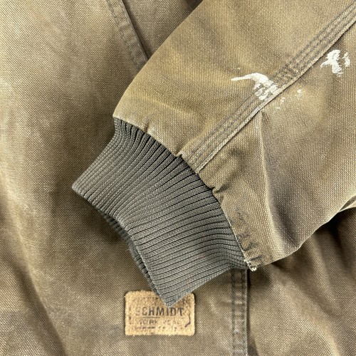 Schmidt Jacket Mens L Green Flannel Lined Hooded Workwear Duck Canvas Sun Faded - Picture 21 of 24