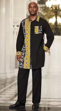 Size M Men's Ashro Black Gold Ethnic African American Pride Akon Men's Pant Set