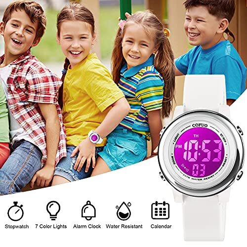 Kids Digital Sport Waterproof Watch for Girls Boys, Kid Sports Outdoor White - Picture 6 of 8