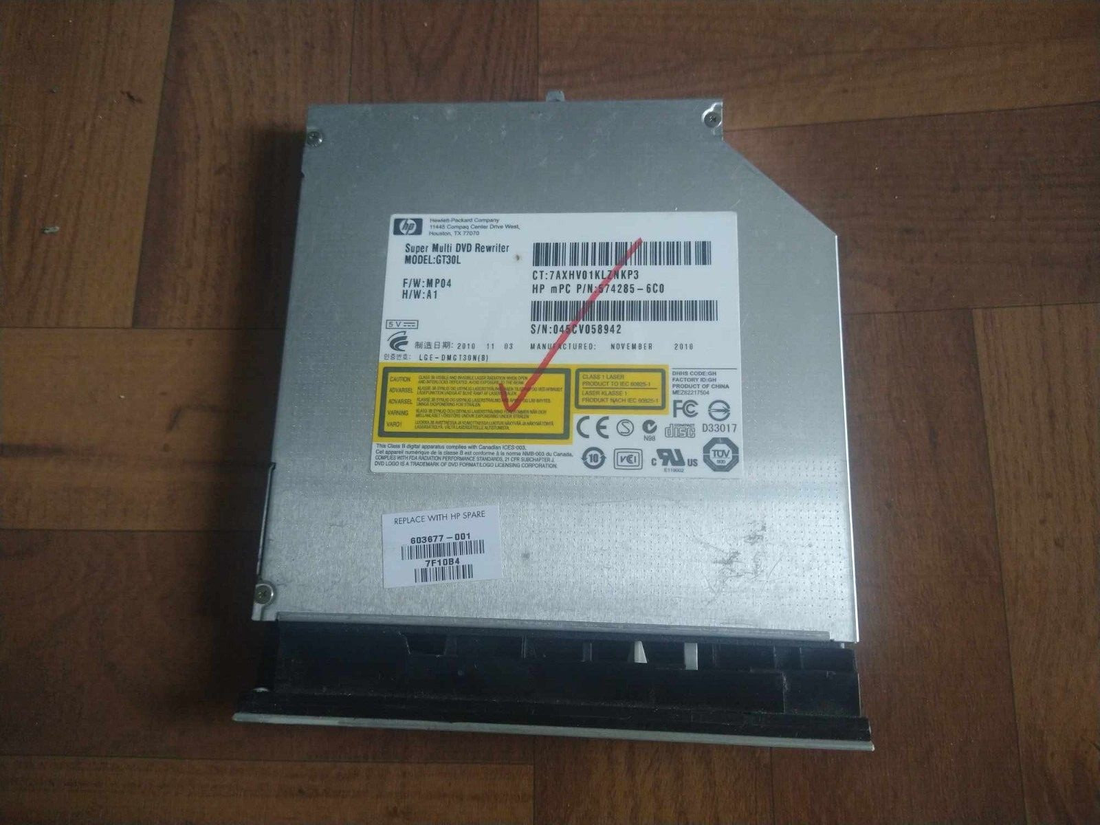 HP Pavilion DV6-3000 Optical Drive DVD RW CD SATA GT30L 603677-001 Genuine