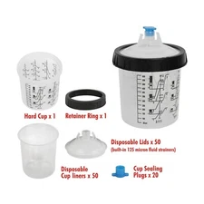 50 Pack 20 Ounce Disposable Paint Spray Gun Cup Kit w/ Cup Liners &Sealing Plugs