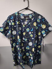 Koi Basics Scrub Top Space Owls Women's Large