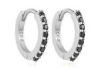 New Unisex 0.25Ct Black Onyx Rhodium .925 Huggie Hoop Earrings, 9mm