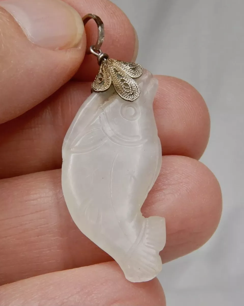Antique Chinese Carved Jade Fish Charm Pendant eBay