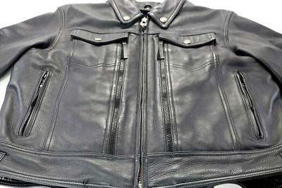 harley davidson jacket L black leather concealed pockets liner vents soft snap