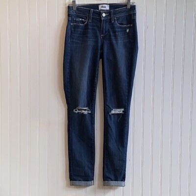 Paige Kylie Crop Distressed Cuffed Stretch Blue Denim Jeans