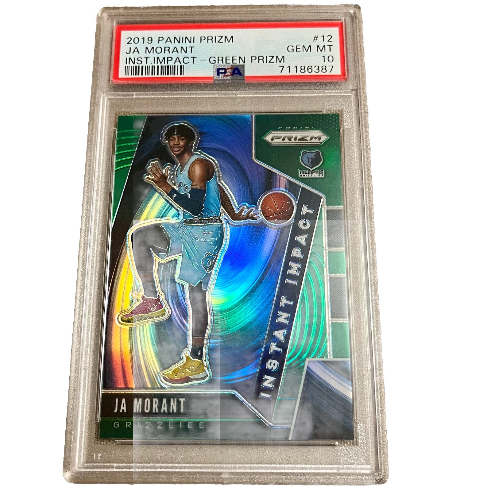2019-20 Panini Prizm Ja Morant Instant Impact Green Prizm RC #12 PSA 10 ROOKIE