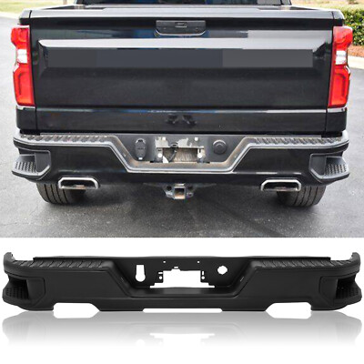 Rear Bumper For 19-23 Chevy Silverado GMC Sierra W/O Dual Exhaust W/O Park Black