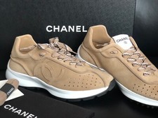 Chanel Beige Sneakers Suede Goatskin CC Logo with Box EUR37.5/US7/UK5 Brand New